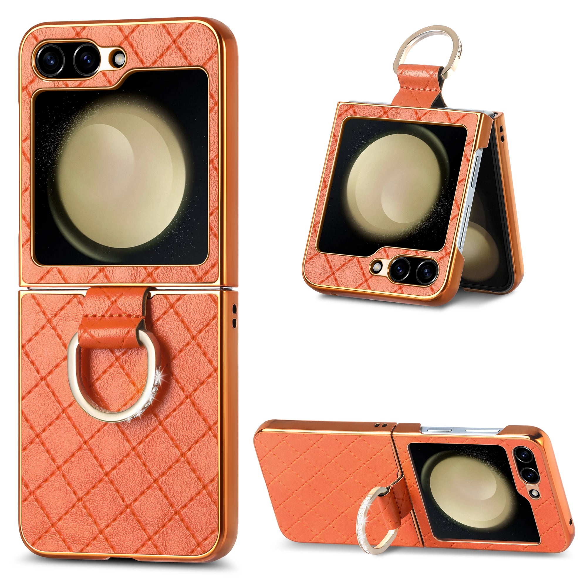 For Samsung Galaxy Z Flip5 5G Electroplating Phone Case Rhombus Imprinted PU PC Rhinestone Decoration Kickstand Cover For Samsung Galaxy Z Flip5 5G Electroplating Phone Case Rhombus Imprinted PU PC Rhinestone Decoration Kickstand Cover